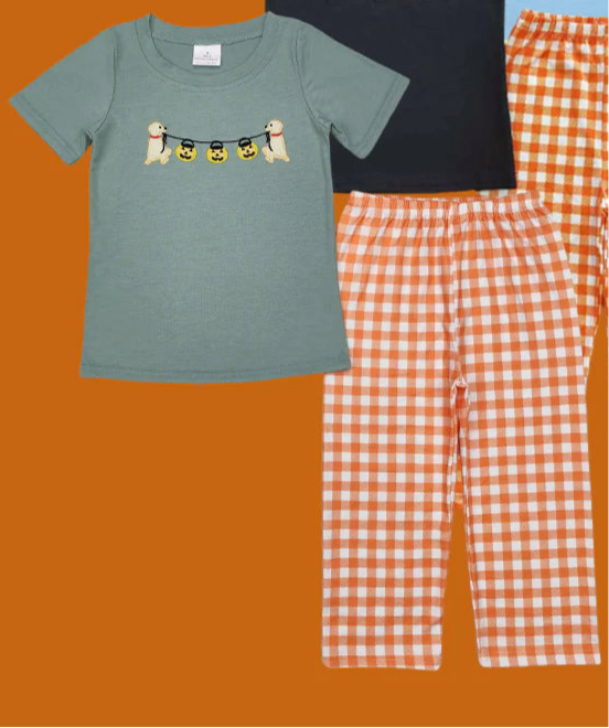 Boys puppy dogs carrying jack o lantern buckets fall set