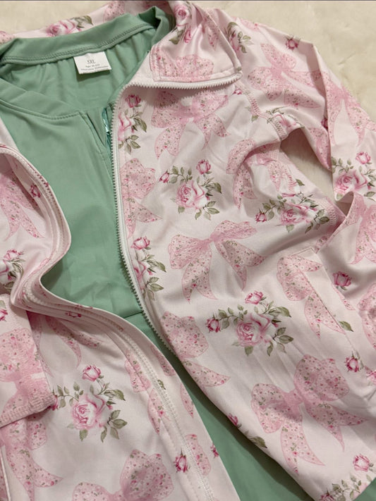 Pink bow floral athletic jacket girls
