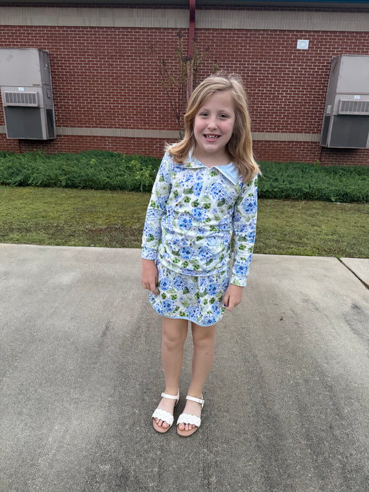 Fall Girls pullover floral skirt set