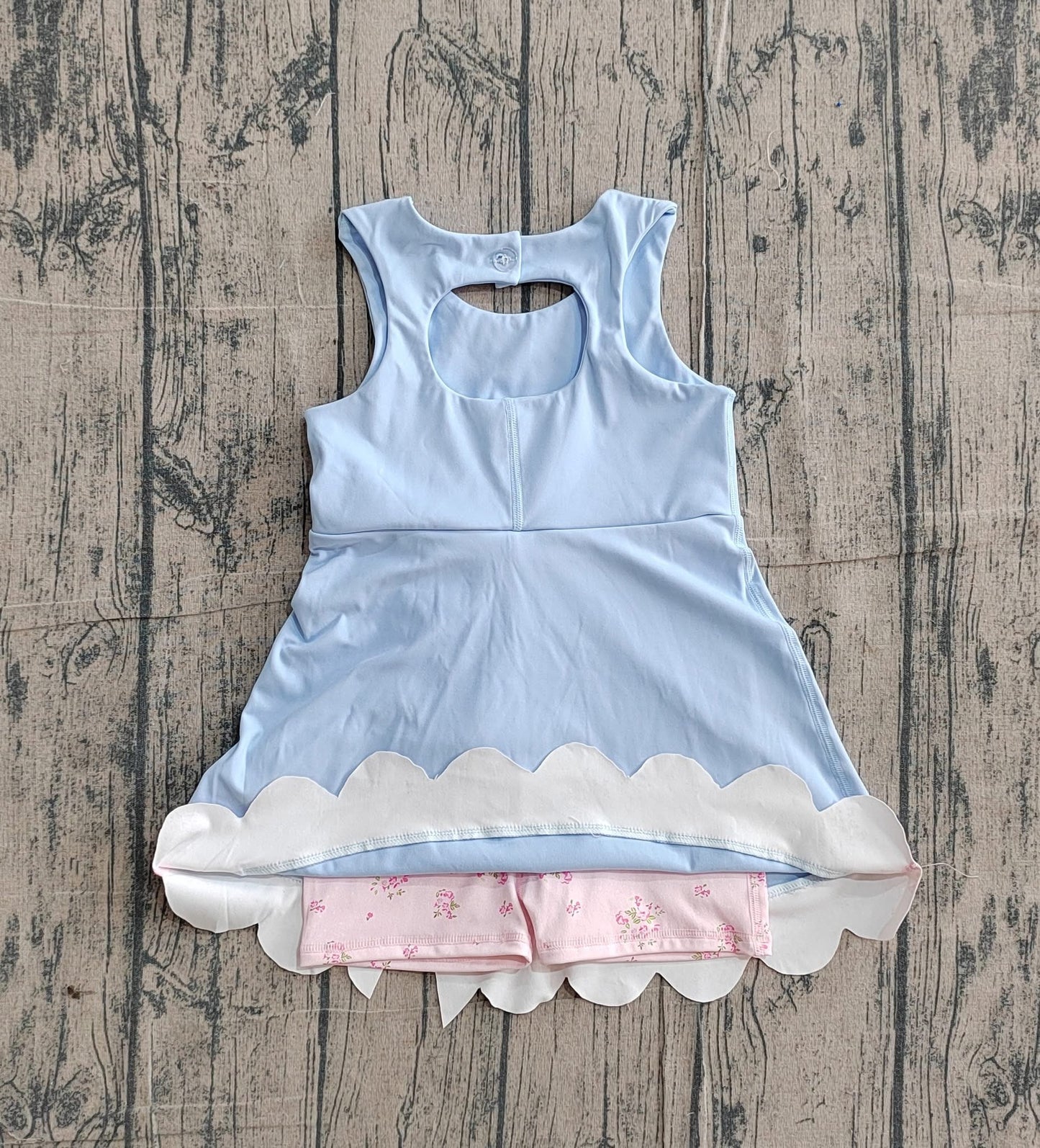 Blue and pink bow floral athletic dress girls