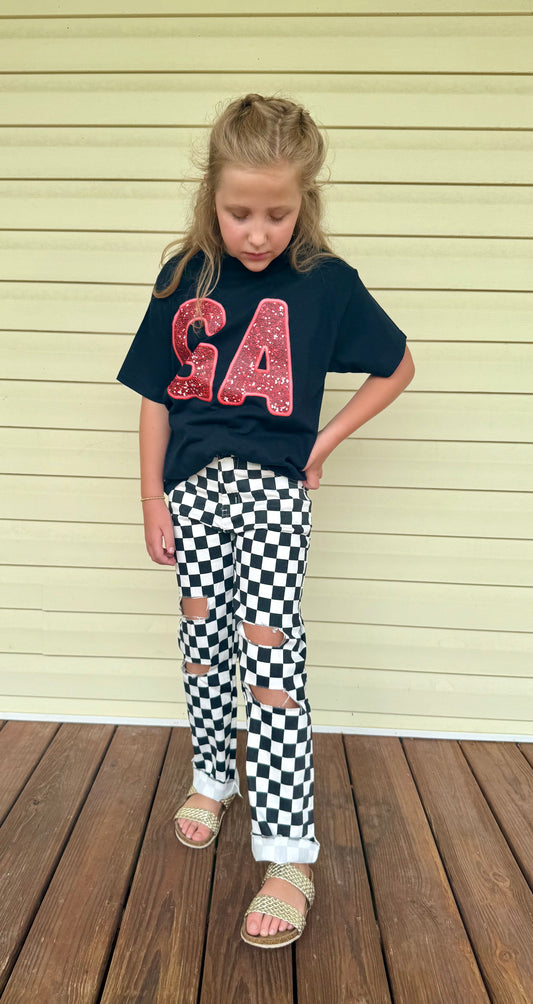 Checkered jeans denim boys girls