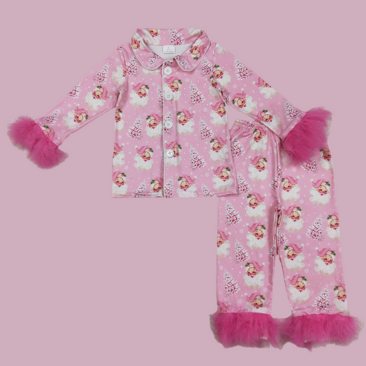 Girls Green or Pink Santa Sassy Christmas pajamas/ pjs/ loungewear