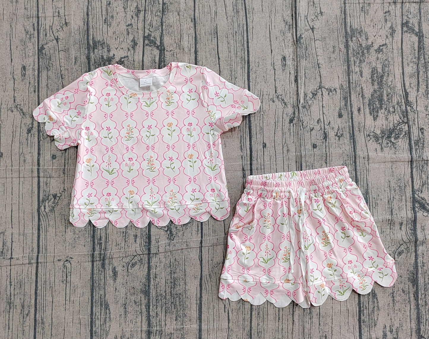 Pink Floral Scalloped set girls
