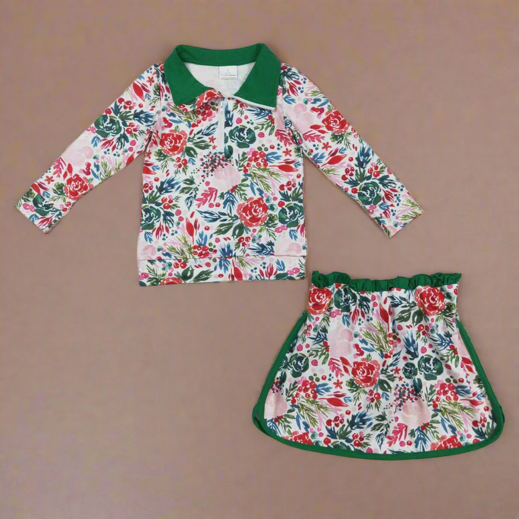 Fall / winter floral pullover skirt set girls