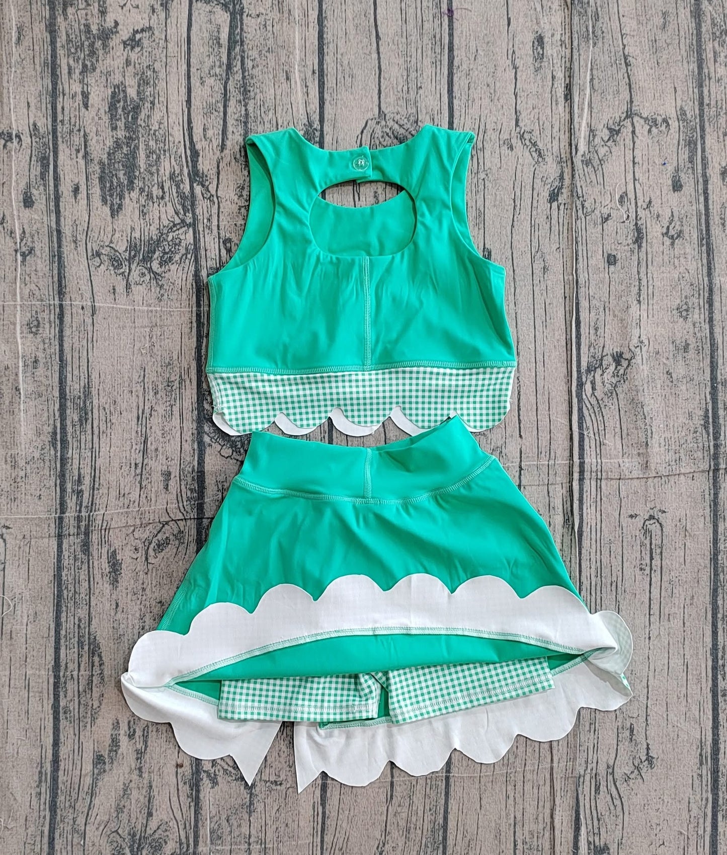 Green bow athletic skirt set girls