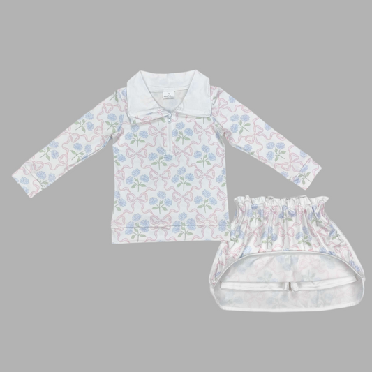 Bow floral pullover skirt set girls