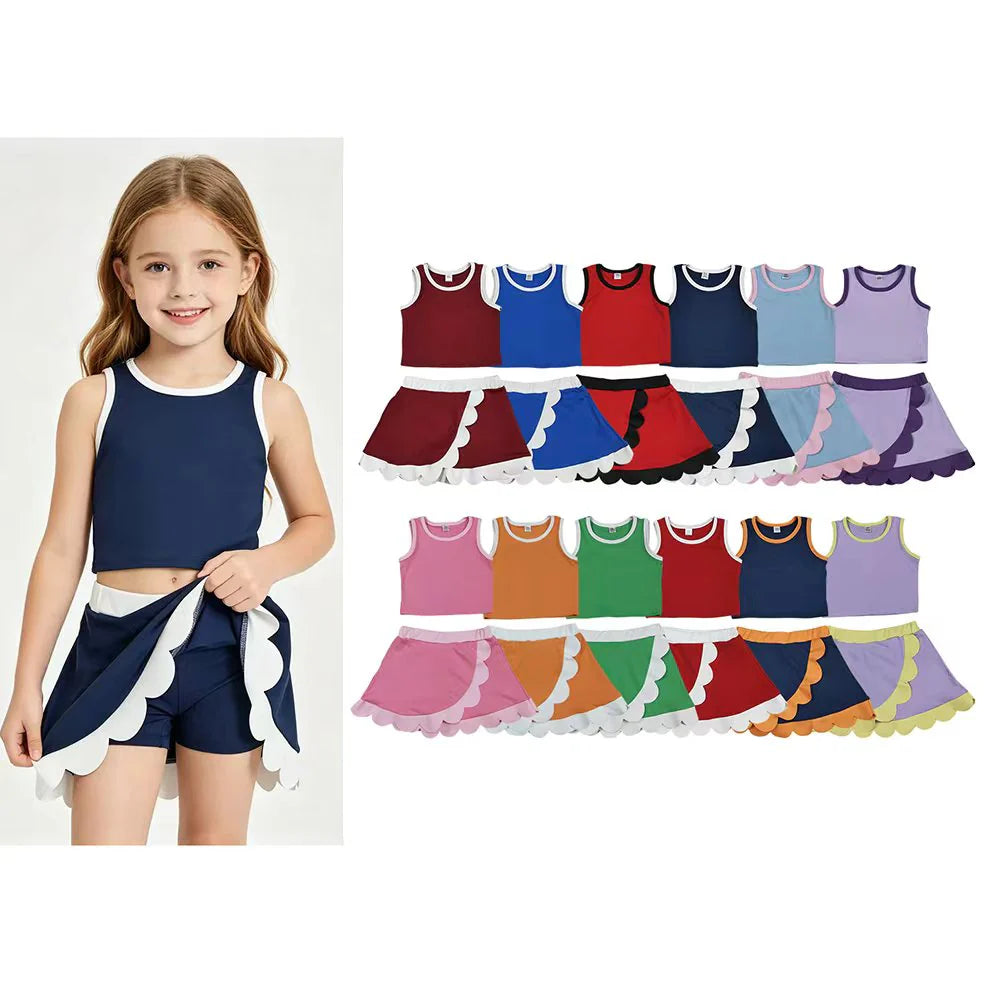 Navy and white scalloped set girls