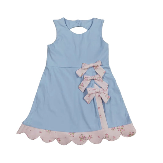 Blue floral bow dress girls