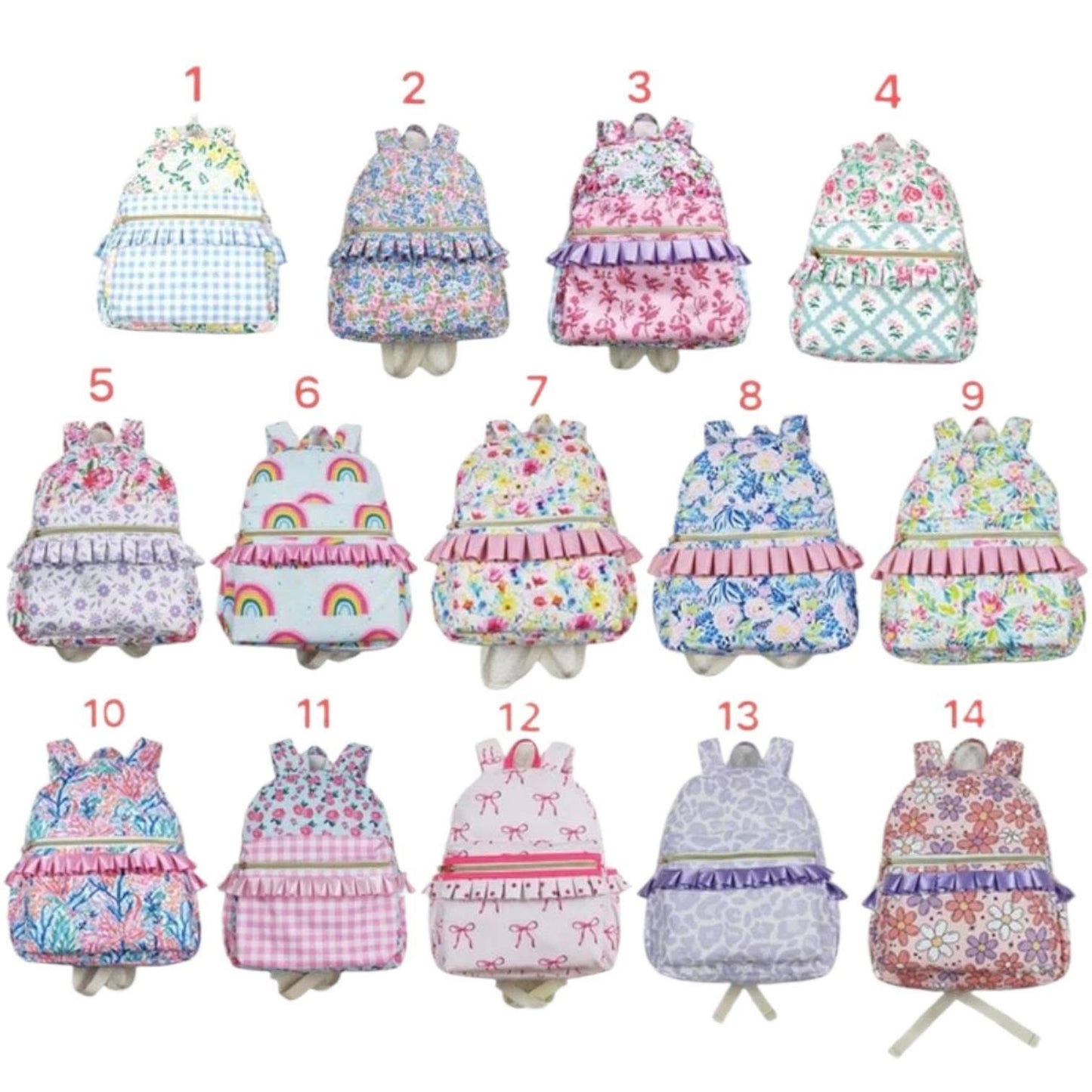 Ruffle backpacks/bookbags