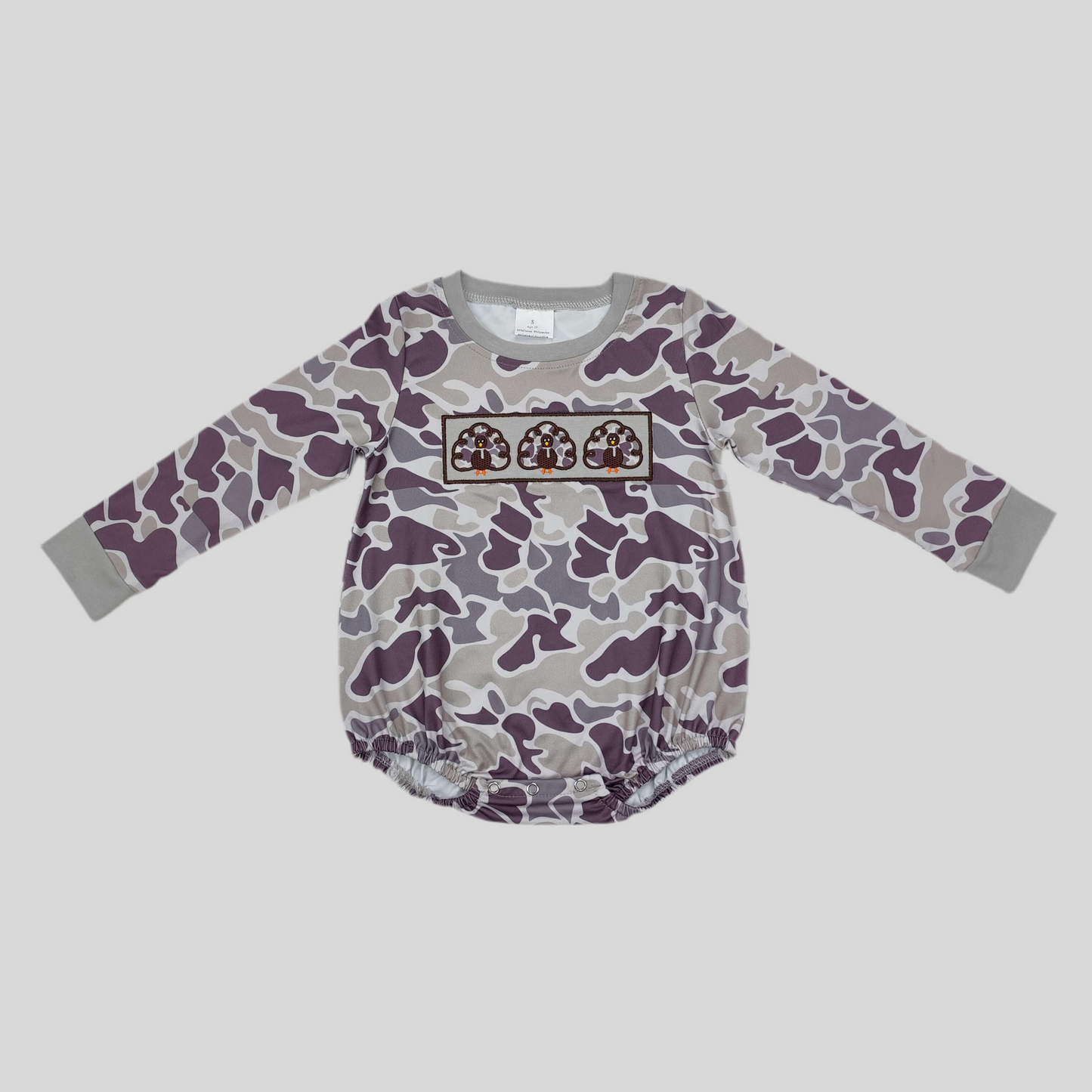 “Little Turkey” Camo romper bubble turkeys boys