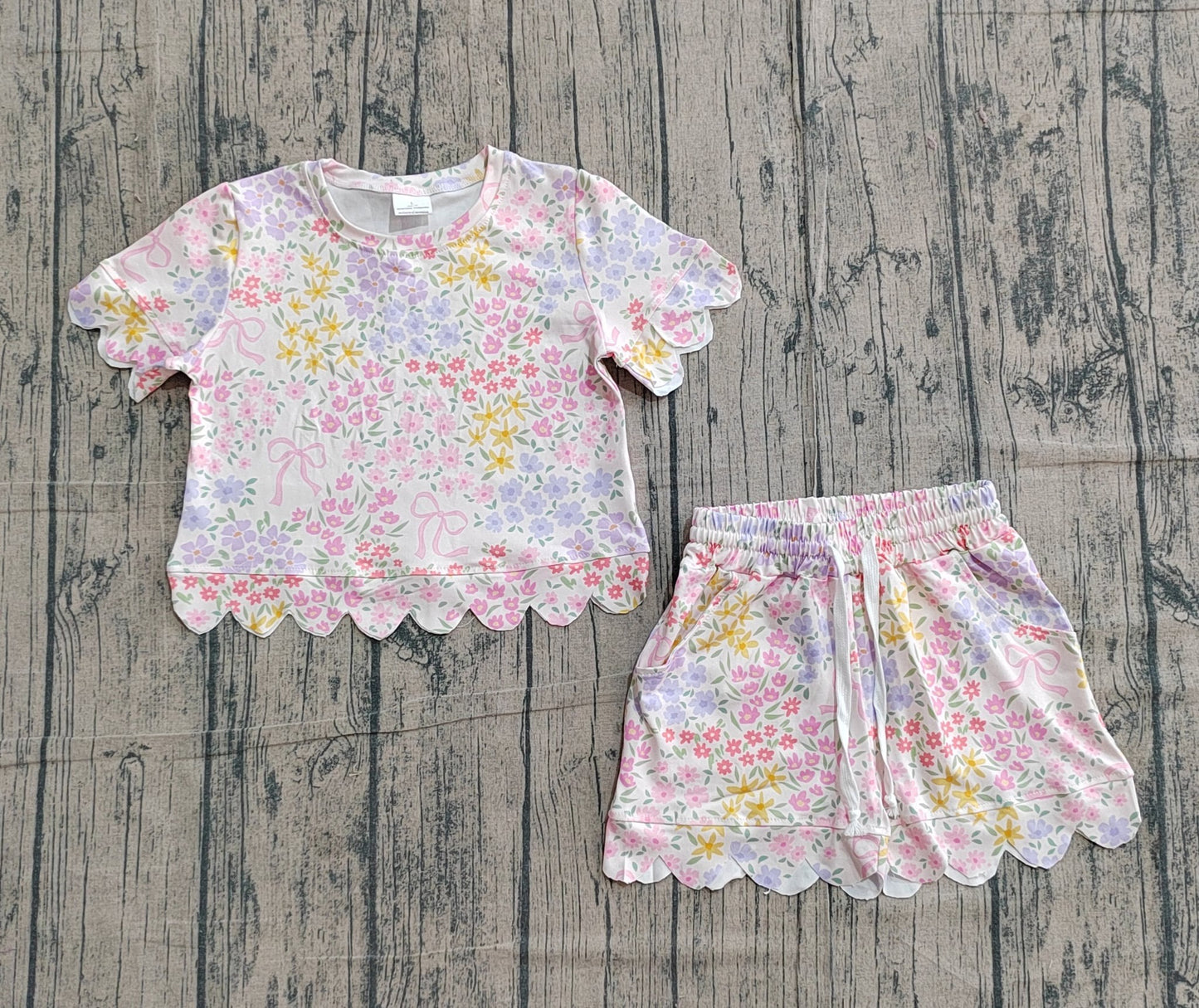 Floral and bows Scalloped set girls