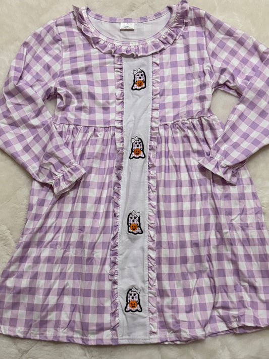 Purple plaid gingham ghost dress girls