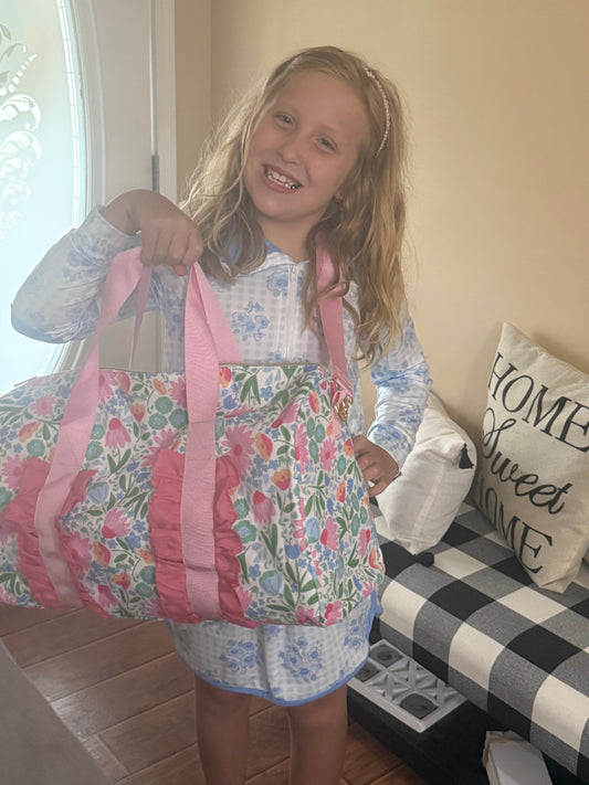Ruffle duffle bag spend the night bag sleepover gym bag weekender over night bag girls
