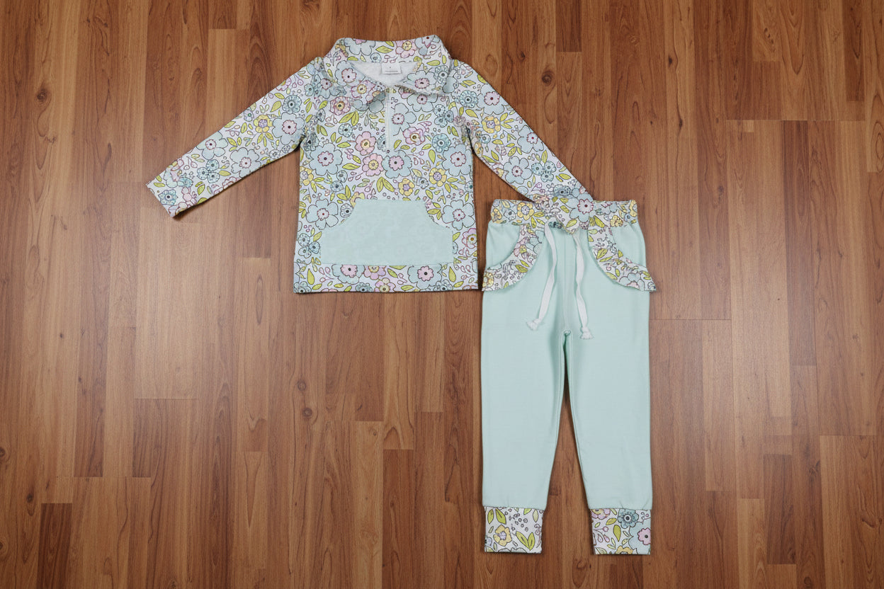 Pullover Ruffle pants set girls floral 2