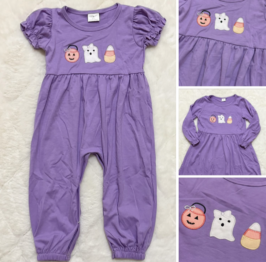 Purple Pumpkin ghost candy corn romper dress girls