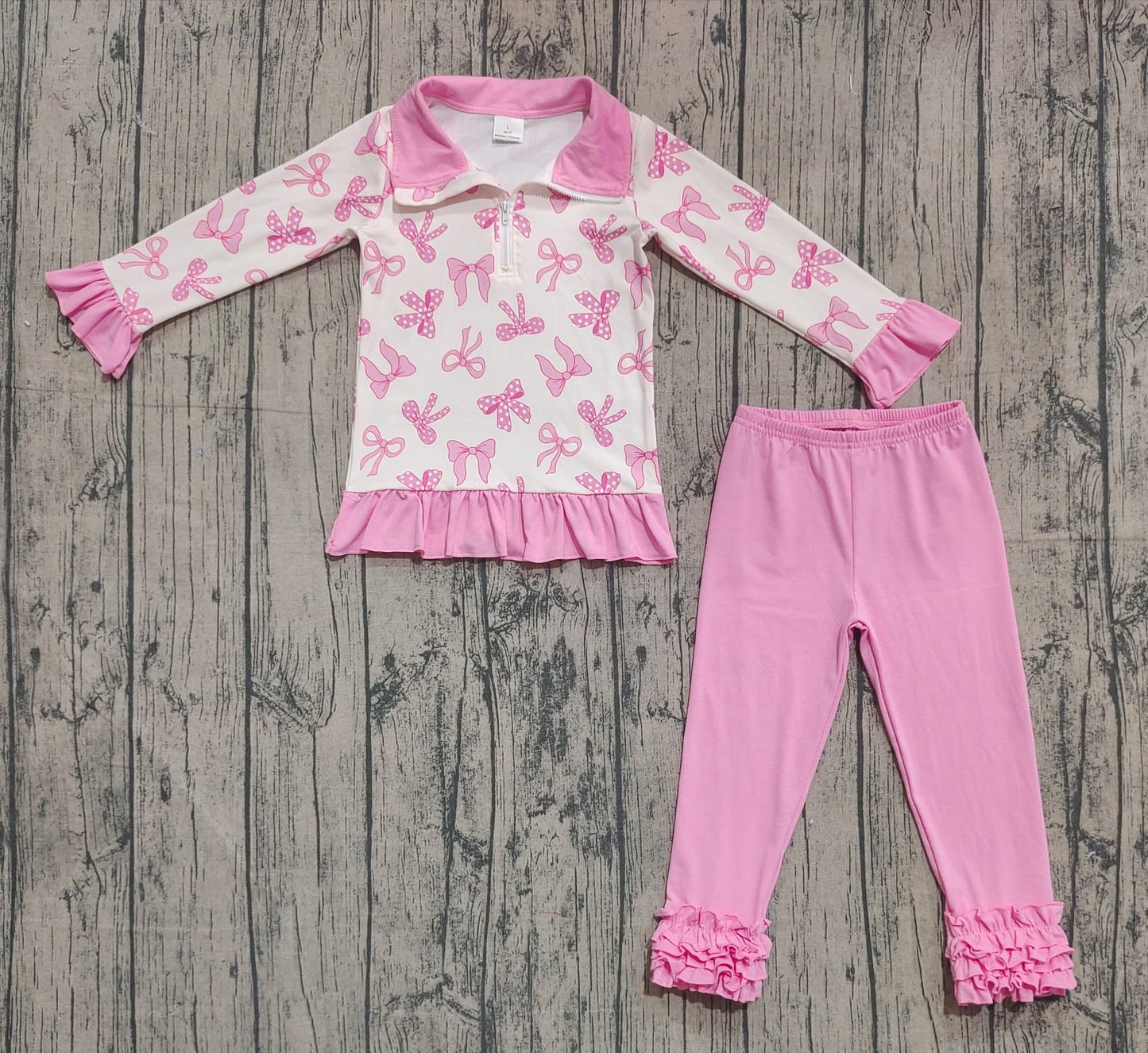 Pink bow pullover set girls