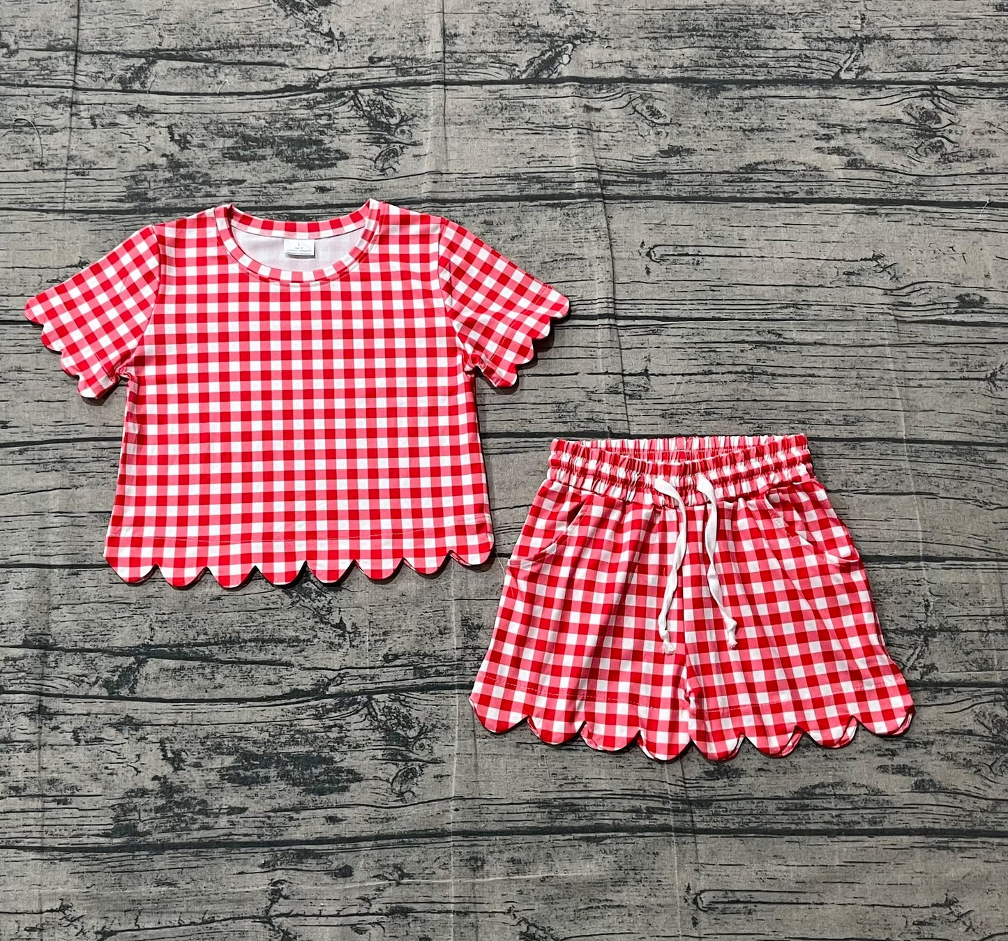 Scalloped set girls red gingham
