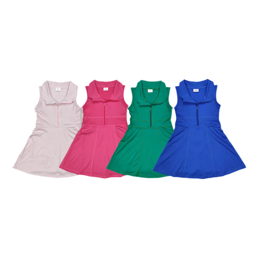 Royal blue, black, light pink, pink, green athletic dresses