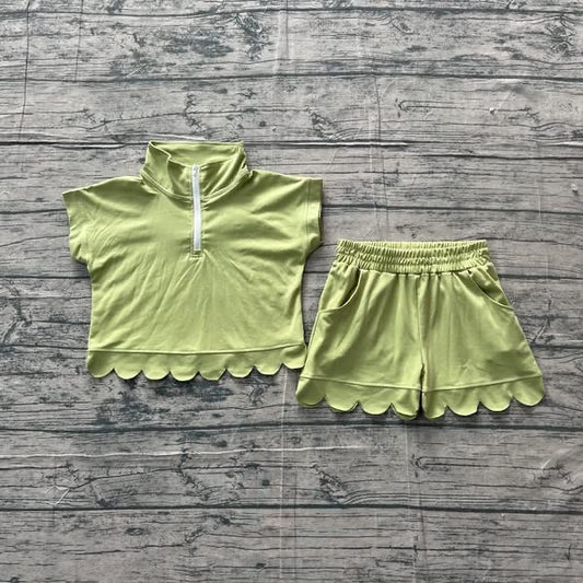 Olive/sage green Scalloped set girls