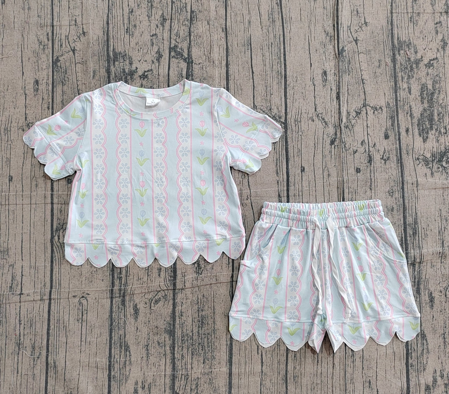 Blue floral Scalloped set girls