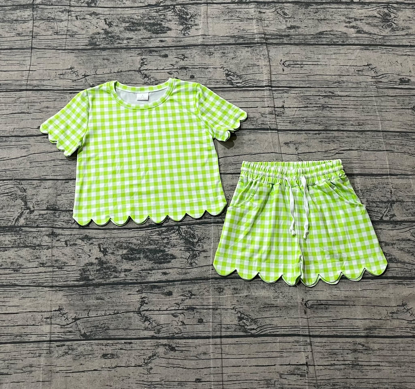 Scalloped set girls lime/green gingham