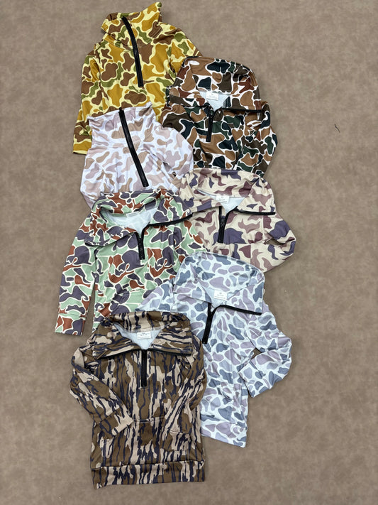 Camo pullovers 3/4 zip boys girls fall