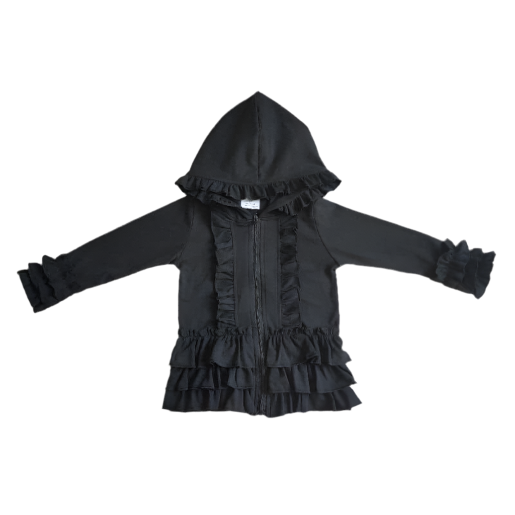 Ruffle jacket girls black red navy hot pink