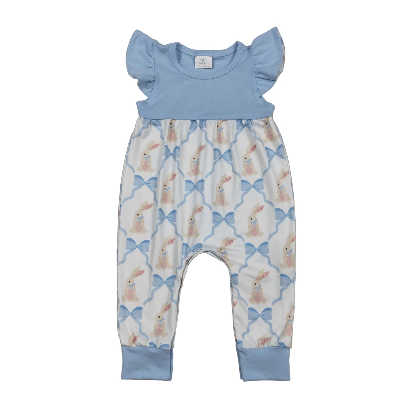 Blue Easter bunny girls bubble romper