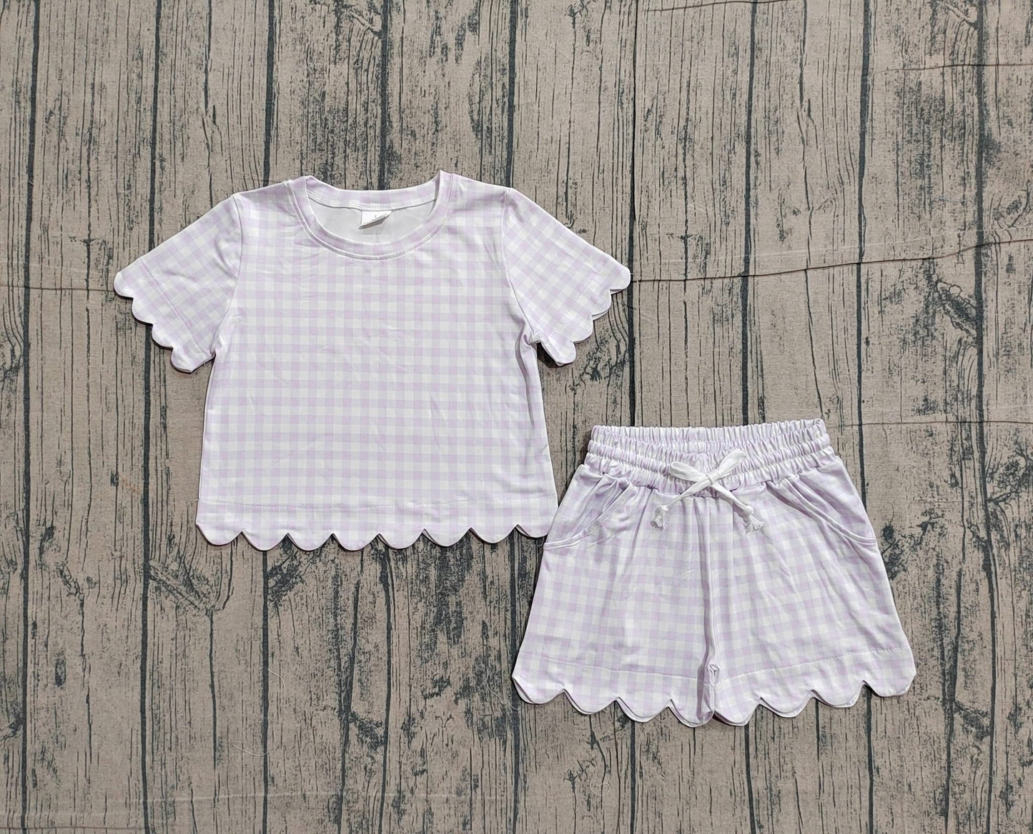 Scalloped set girls purple gingham