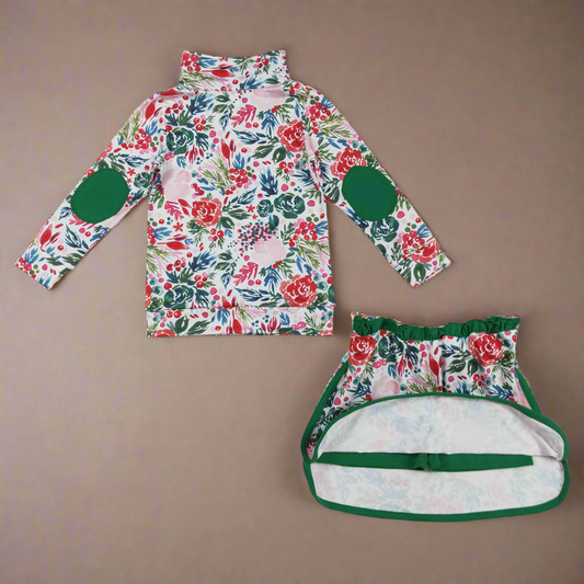 Fall / winter floral pullover skirt set girls