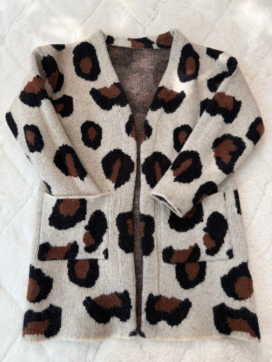 Leopard fall + winter girls sweater cardigan