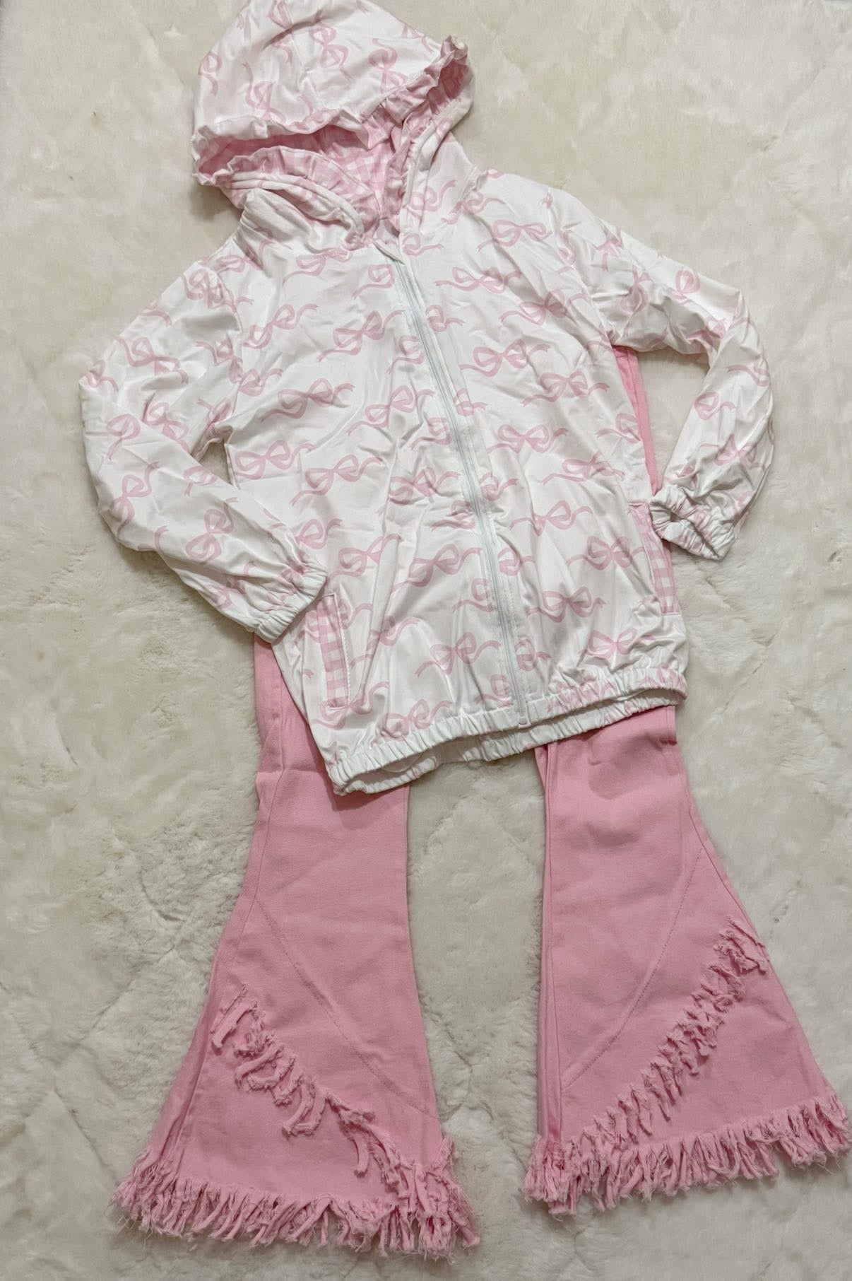 Pink bow jacket + pink jeans denim girls