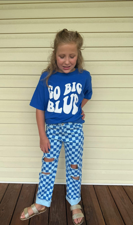 Blue checkered denim boys girls