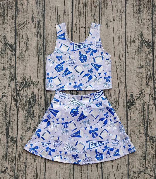 Royal blue Football season athletic skirt set girls