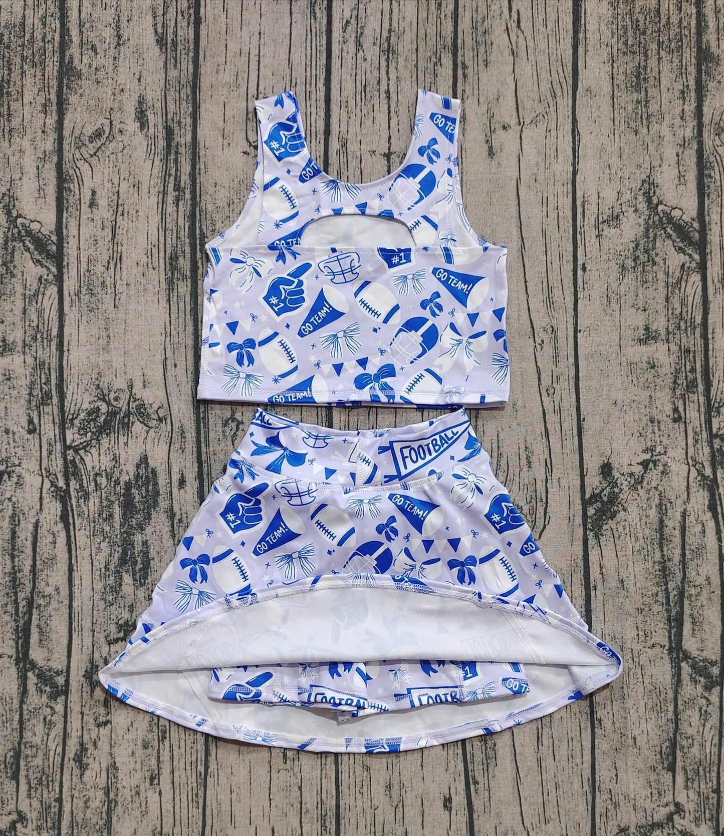 Royal blue Football season athletic skirt set girls