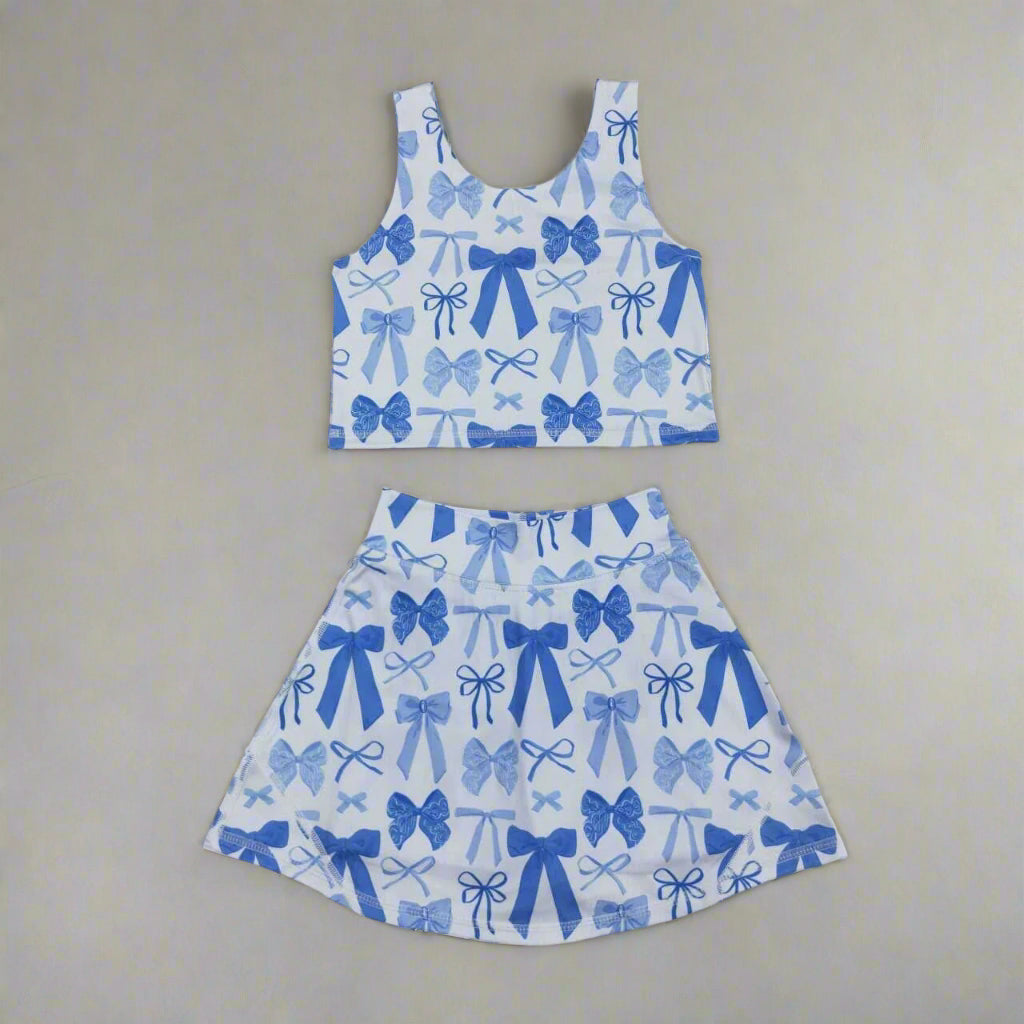Blue bow skort set athletic set girls