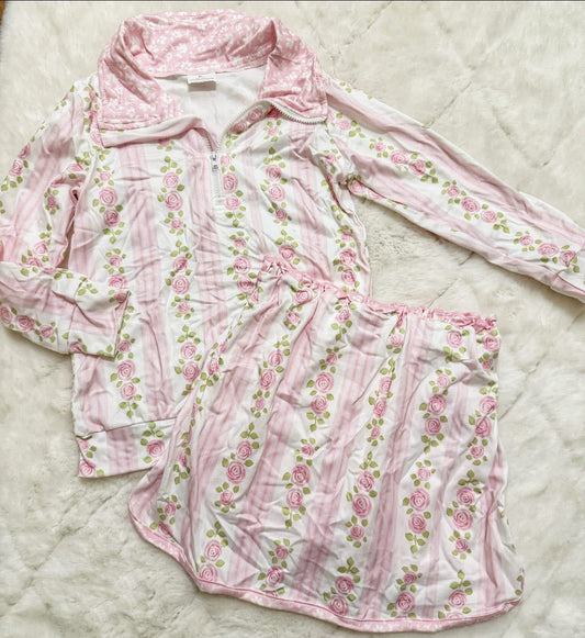 Pink floral skirt set girls
