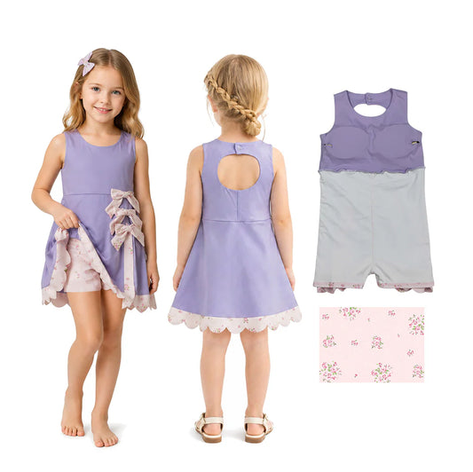 Purple floral bow dress girls