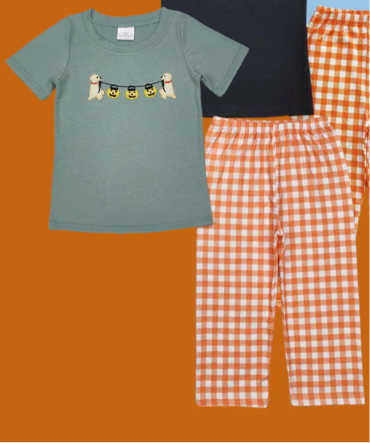 Boys puppy dogs carrying jack o lantern buckets fall set