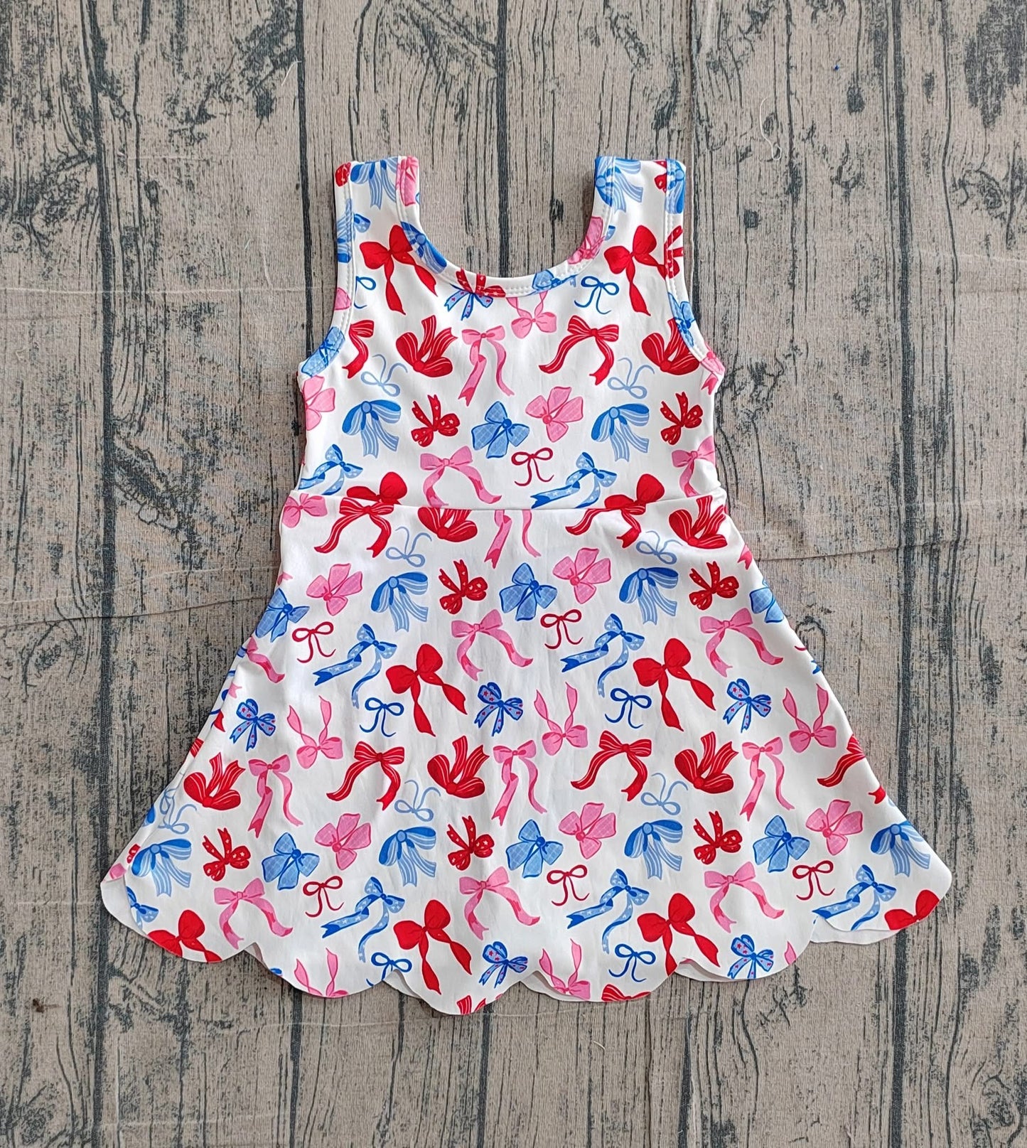 Red pink blue bow back athletic dress girls