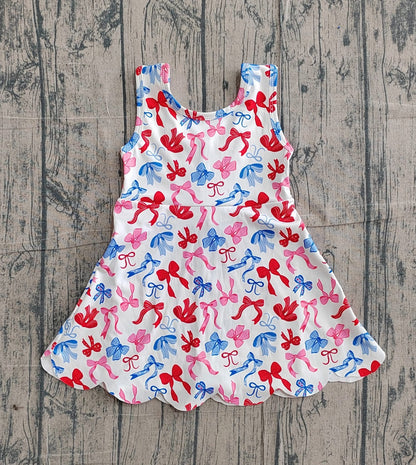 Red pink blue bow back athletic dress girls