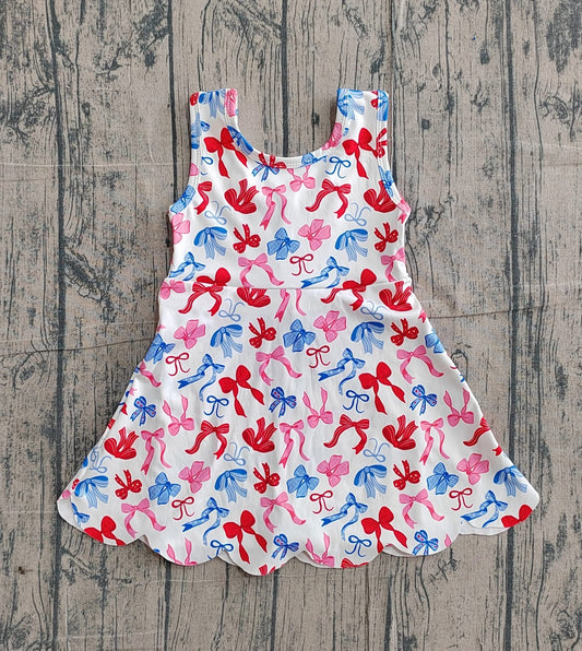 Red pink blue bow back athletic dress girls