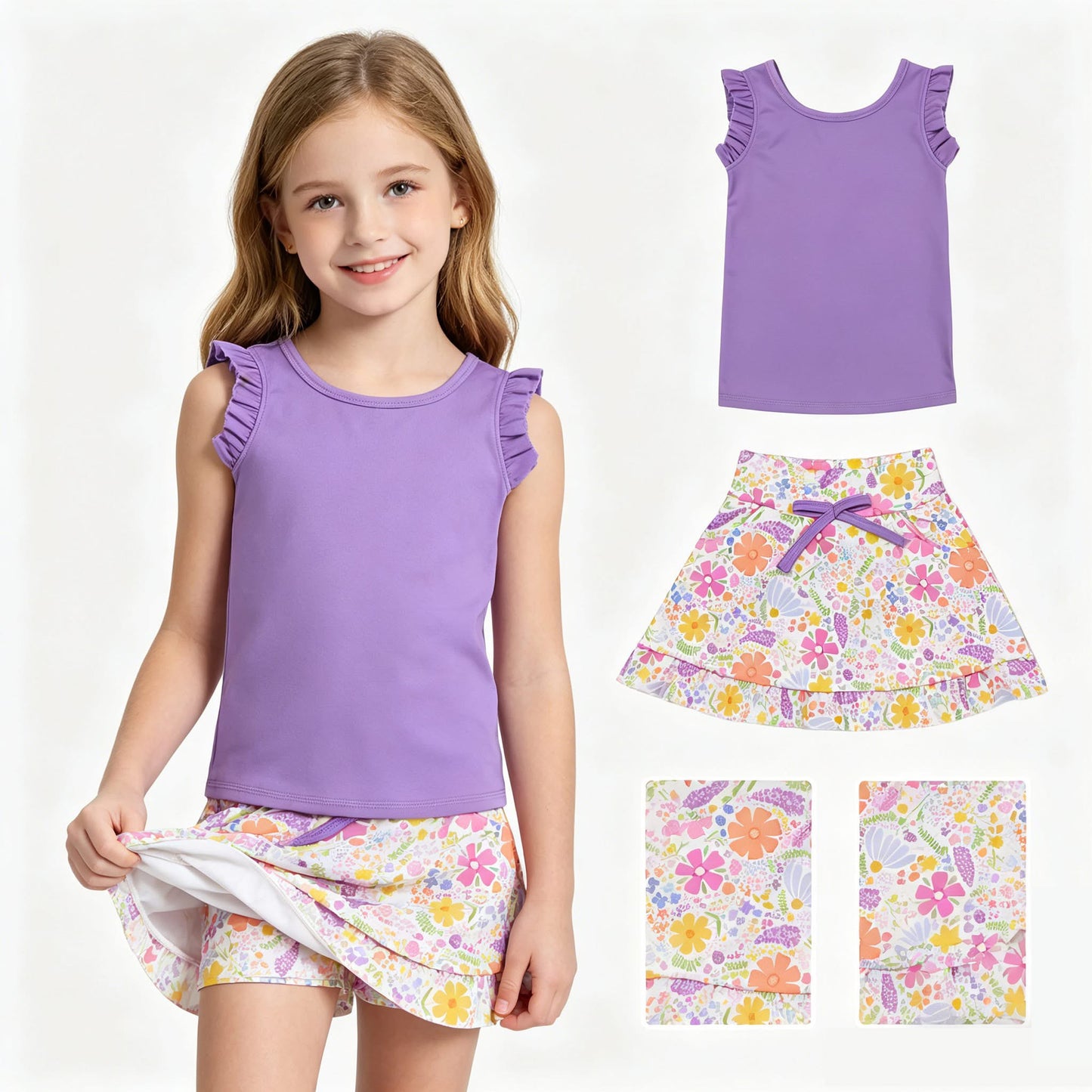 Purple floral skirt set girls