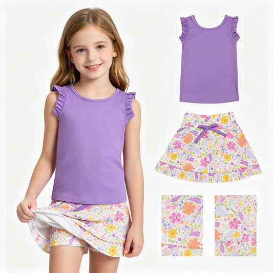 Purple floral skirt set girls