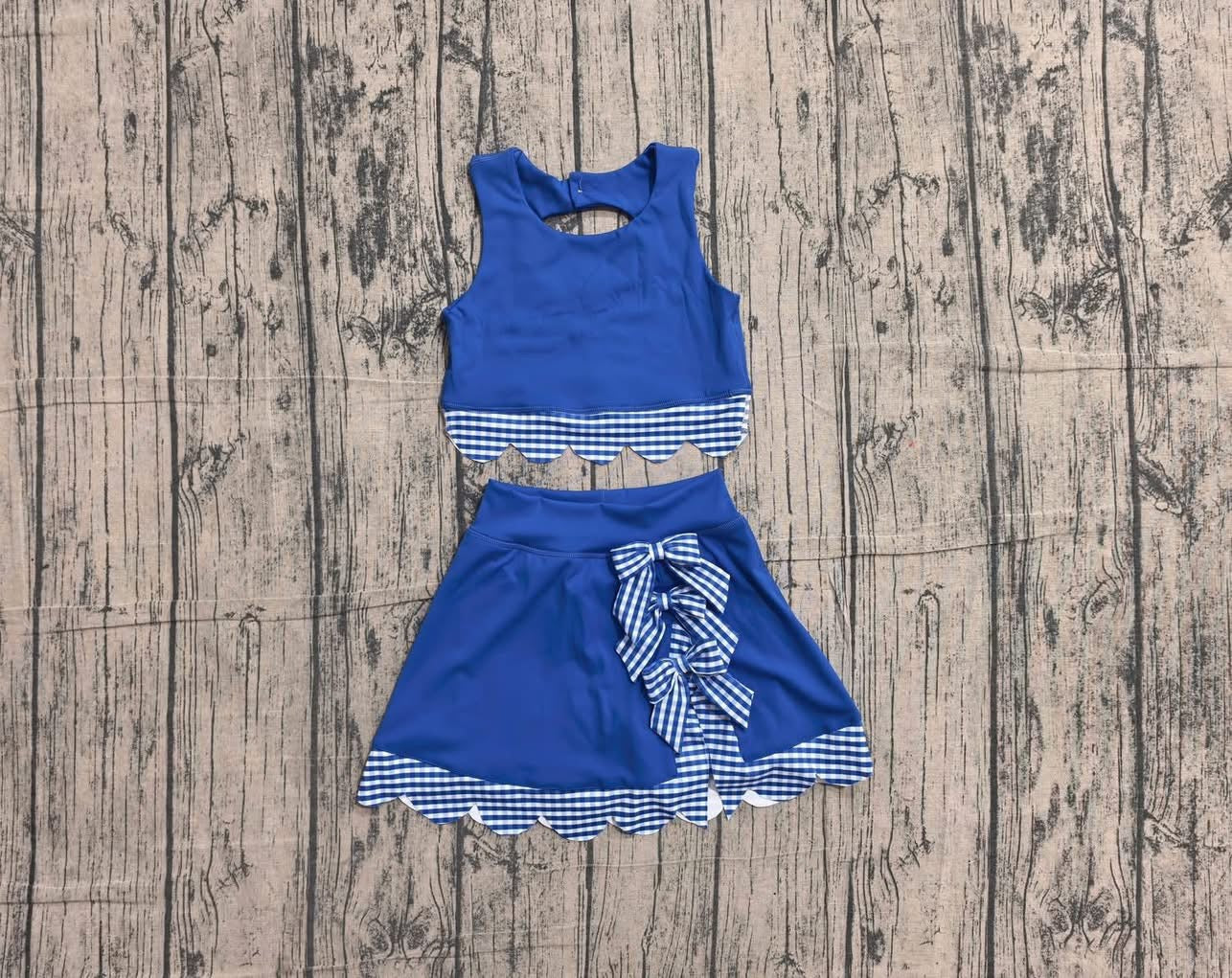 Blue plaid gingham set girls