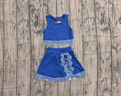 Blue plaid gingham set girls