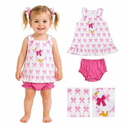 Goose pink bow set girls