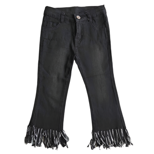 Fringe black denim jeans girls
