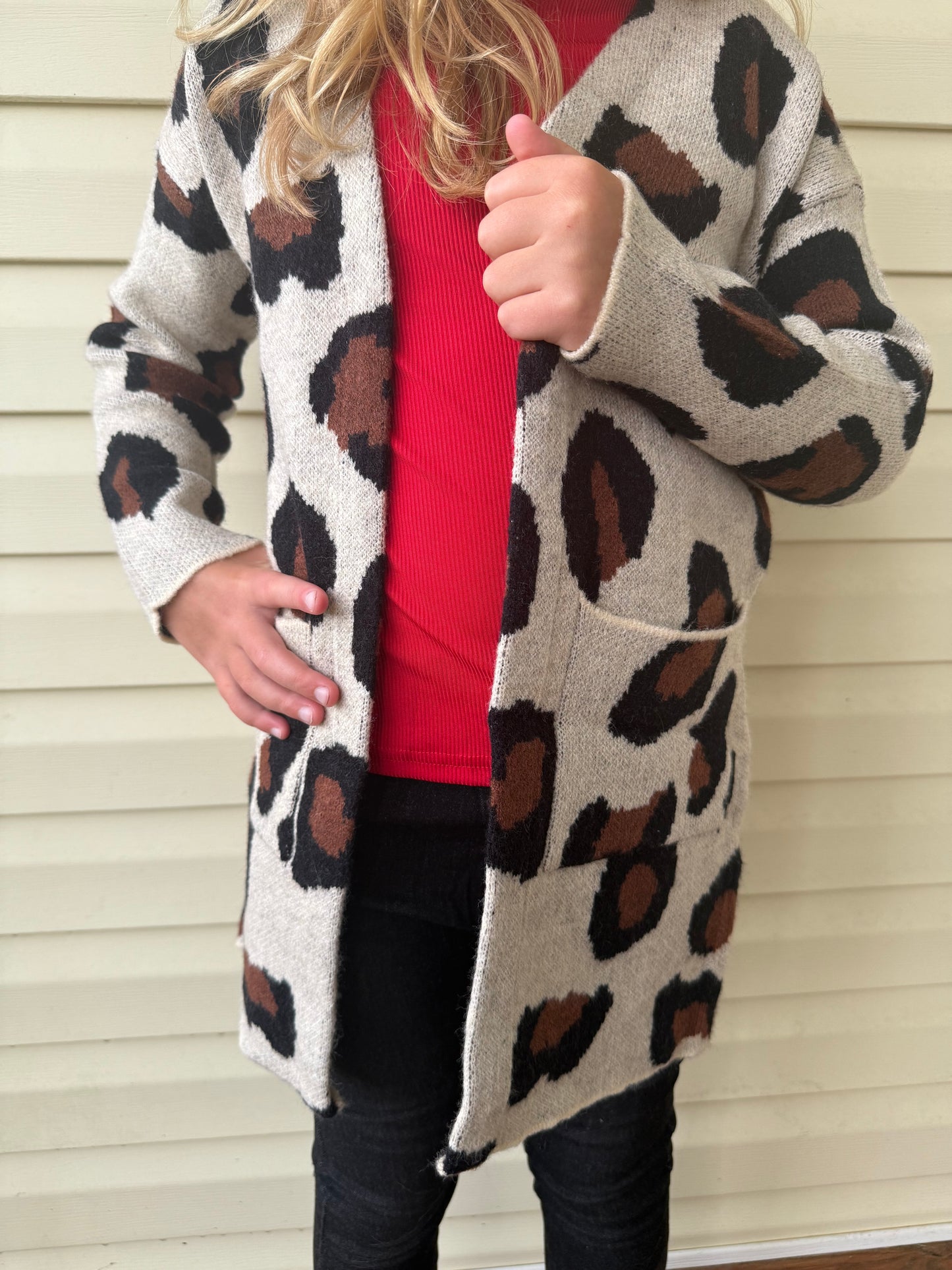 Leopard fall + winter girls sweater cardigan