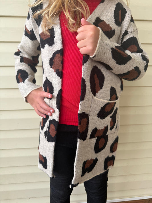 Leopard fall + winter girls sweater cardigan